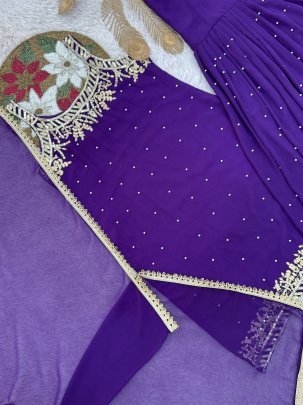 Faux Georgette Fabric Purple Colour Gharara Suit