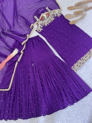 Faux Georgette Fabric Purple Colour Gharara Suit