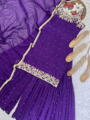 Faux Georgette Fabric Purple Colour Gharara Suit