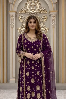 Faux Georgette Purple Colour Palazzo Suit