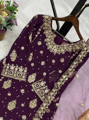 Faux Georgette Purple Colour Palazzo Suit