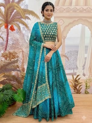 Faux Georgette Rama Colour Lehenga With Choli