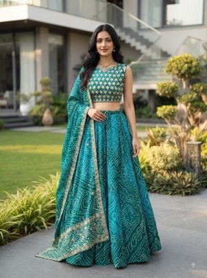 Faux Georgette Rama Colour Lehenga With Choli