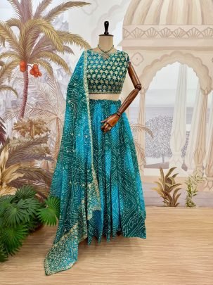 Faux Georgette Rama Colour Lehenga With Choli