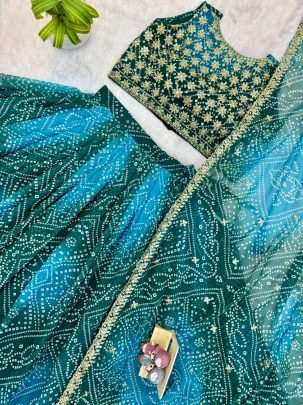 Faux Georgette Rama Colour Lehenga With Choli