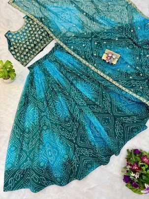 Faux Georgette Rama Colour Lehenga With Choli