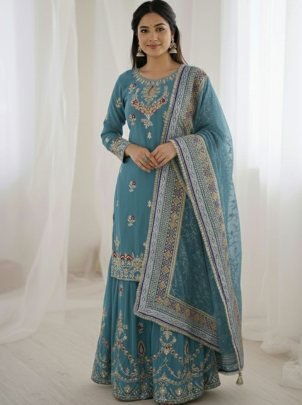 Faux Georgette Rama Colour  Sharara  Suit