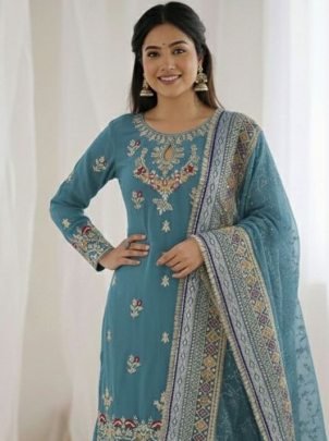 Faux Georgette Rama Colour  Sharara  Suit
