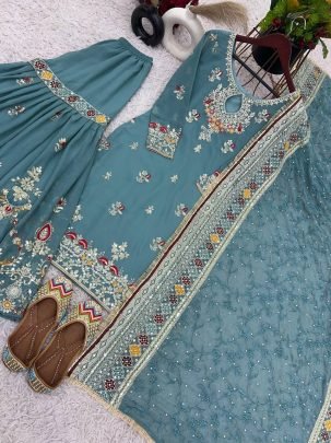 Faux Georgette Rama Colour  Sharara  Suit