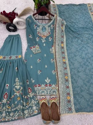 Faux Georgette Rama Colour  Sharara  Suit
