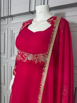 Faux Georgette Red  Colour  Anarkali Suit