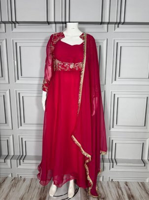Faux Georgette Red  Colour  Anarkali Suit