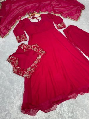 Faux Georgette Red  Colour  Anarkali Suit