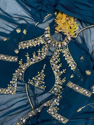 Faux Georgette Ruffle Ready To Wear Embroidery Saree