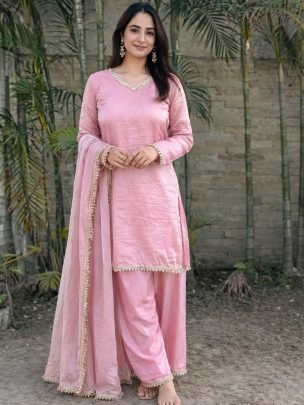 Fendi Satin Silk Baby Pink Colour Farsi Salver Suit