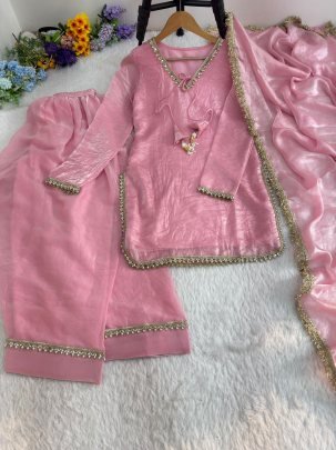 Fendi Satin Silk Baby Pink Colour Farsi Salver Suit