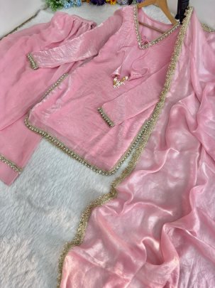 Fendi Satin Silk Baby Pink Colour Farsi Salver Suit