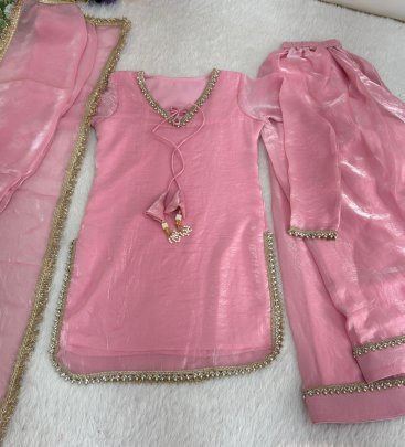 Fendi Satin Silk Baby Pink Colour Farsi Salver Suit