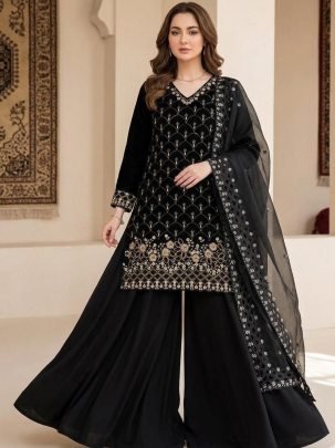 Fendy Fabric Black Colour Palazzo Suit