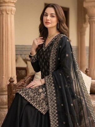 Fendy Fabric Black Colour Palazzo Suit