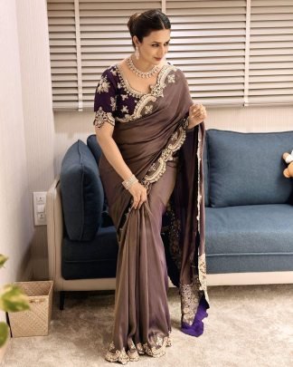 Fendy Luxe Purple Fendy Satin Sequin Saree