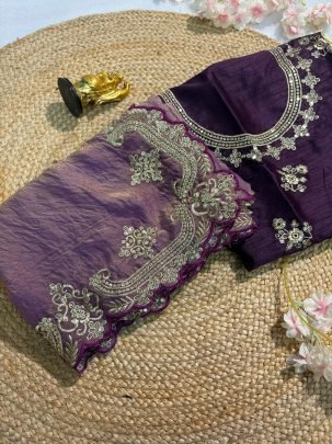 Fendy Luxe Purple Fendy Satin Sequin Saree