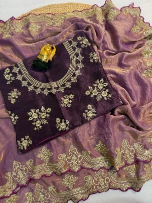 Fendy Luxe Purple Fendy Satin Sequin Saree
