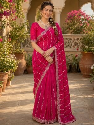 Fendy Sartin Fabric Hot Pink Colour Saree 