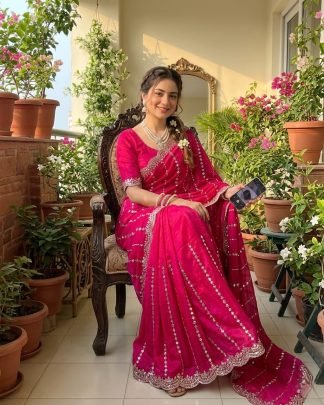 Fendy Sartin Fabric Hot Pink Colour Saree