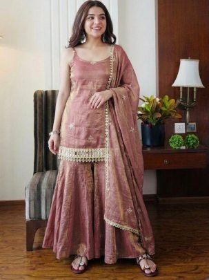 Fendy Silk Fabric  Coper Colour  Sharara Suit
