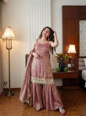 Fendy Silk Fabric  Coper Colour  Sharara Suit