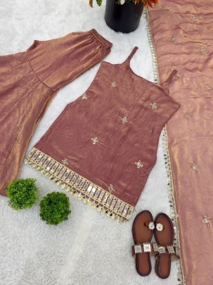 Fendy Silk Fabric  Coper Colour  Sharara Suit