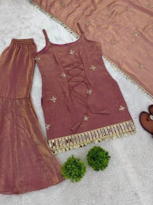 Fendy Silk Fabric  Coper Colour  Sharara Suit