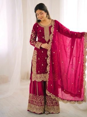 Fendy Silk Pink Embroidered Suit With Matching Palazzo