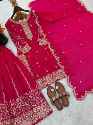 Fendy Silk Pink Embroidered Suit With Matching Palazzo
