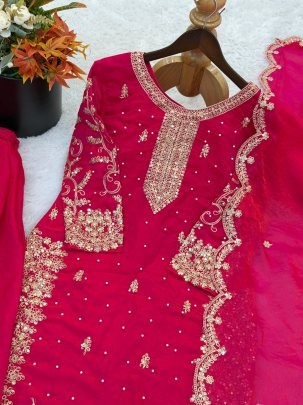 Fendy Silk Pink Embroidered Suit With Matching Palazzo