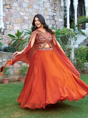 Festive Carnival Orange Wedding Lehenga Choli