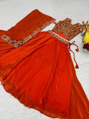 Festive Carnival Orange Wedding Lehenga Choli