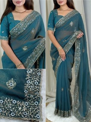 Festive Season  Wear  Sky  Blue  Colour   Saree