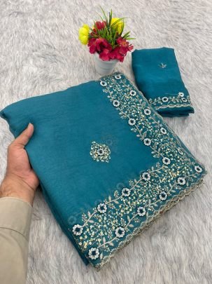 Festive Season  Wear  Sky  Blue  Colour   Saree