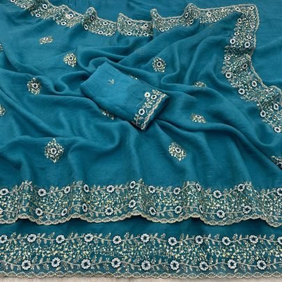 Festive Season  Wear  Sky  Blue  Colour   Saree