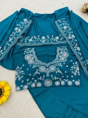 Festive Teal Dhoti Style Co-Ord Set With Shrug