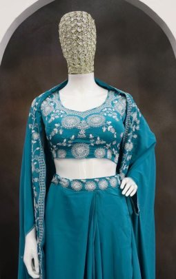 Festive Teal Dhoti Style Co-Ord Set With Shrug