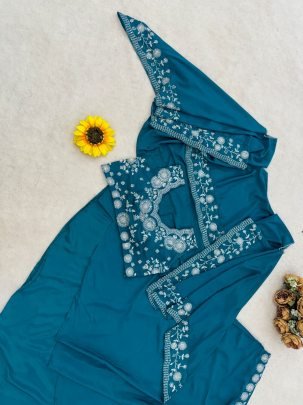 Festive Teal Dhoti Style Co-Ord Set With Shrug