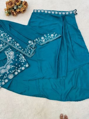 Festive Teal Dhoti Style Co-Ord Set With Shrug
