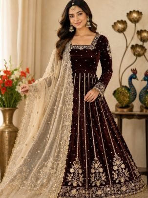 Festive Wear Brown  Colour Anarkali  Suit