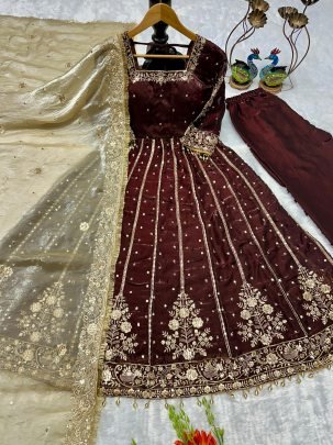 Festive Wear Brown  Colour Anarkali  Suit