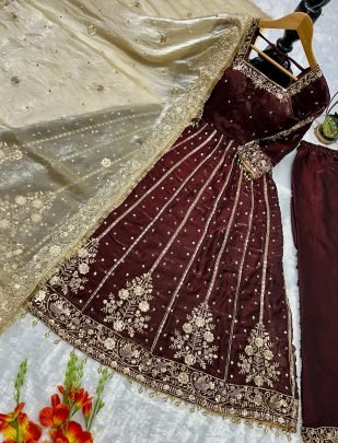Festive Wear Brown  Colour Anarkali  Suit
