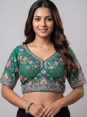 Festive Wear Green Colour Ready Made Blouse