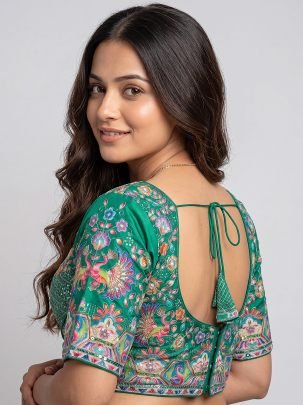 Festive Wear Green Colour Ready Made Blouse